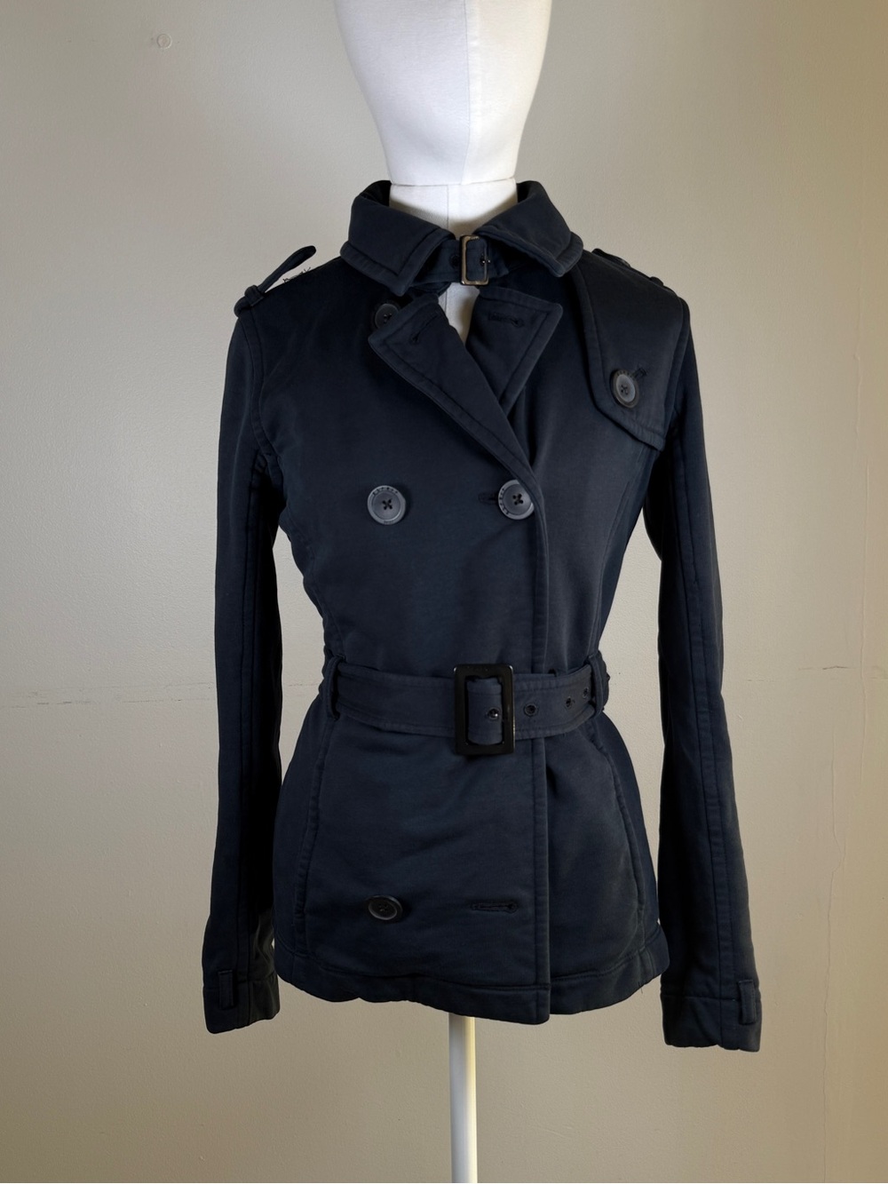 Y2K Esprit Women's Double-Breasted black Belted short Trench Coat